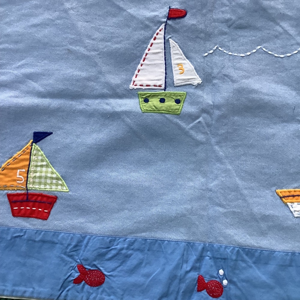 Pottery Barn Kids Sailboat Embroidered Window Valance Nautical Blue Fish Nursery - Picture 3 of 7